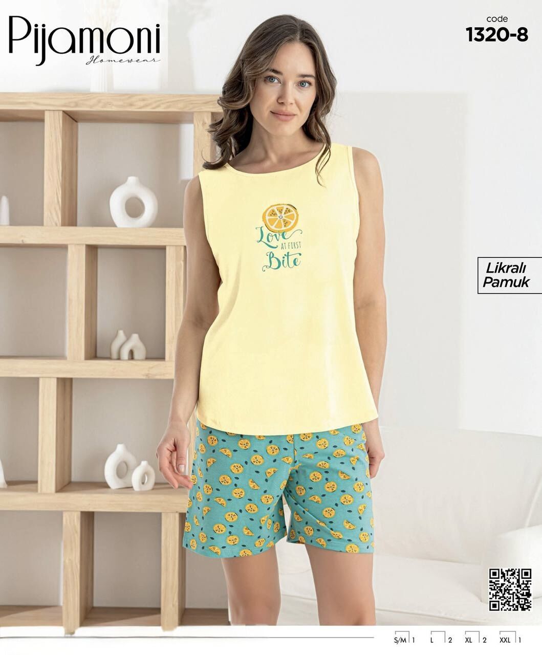 PİJAMONİ 1320-8 BAYAN SIFIRKOL ŞORTLU TAKIM