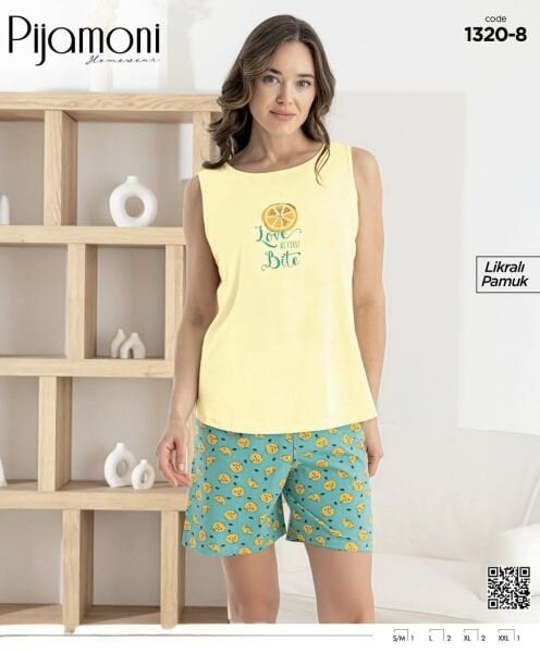 PİJAMONİ 1320-8 BAYAN SIFIRKOL ŞORTLU TAKIM