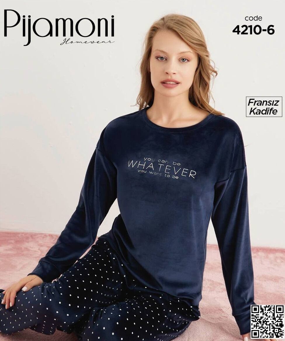 PİJAMONİ 4210-6 YENİ FRANSIZ KADİFE PİJAMA TAKIM