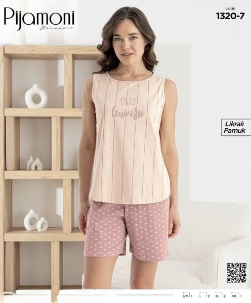 PİJAMONİ 1320-7 BAYAN SIFIRKOL ŞORTLU TAKIM