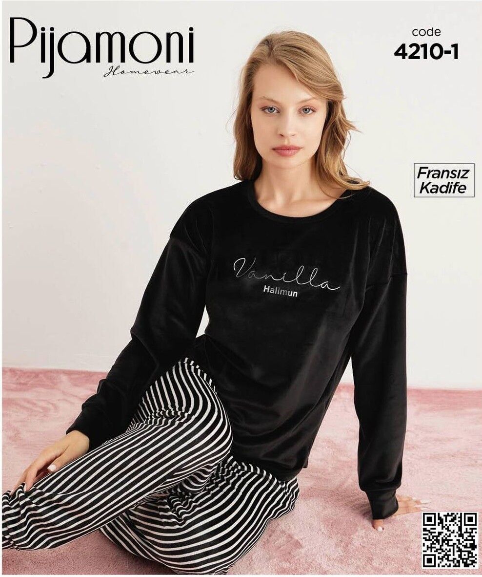 PİJAMONİ 4210-1 YENİ FRANSIZ KADİFE PİJAMA TAKIM