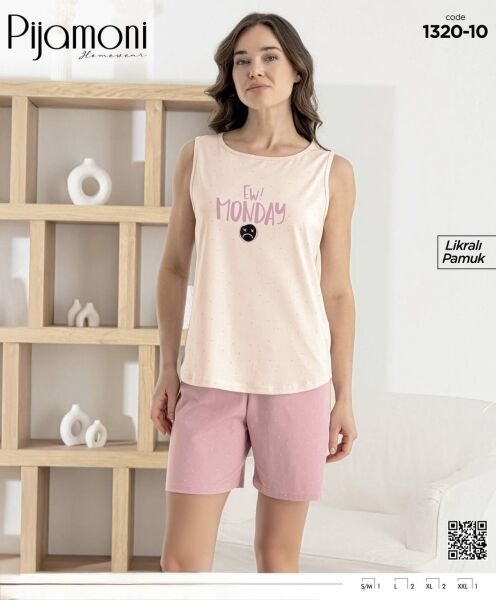 PİJAMONİ 1320-10 BAYAN SIFIRKOL ŞORTLU TAKIM