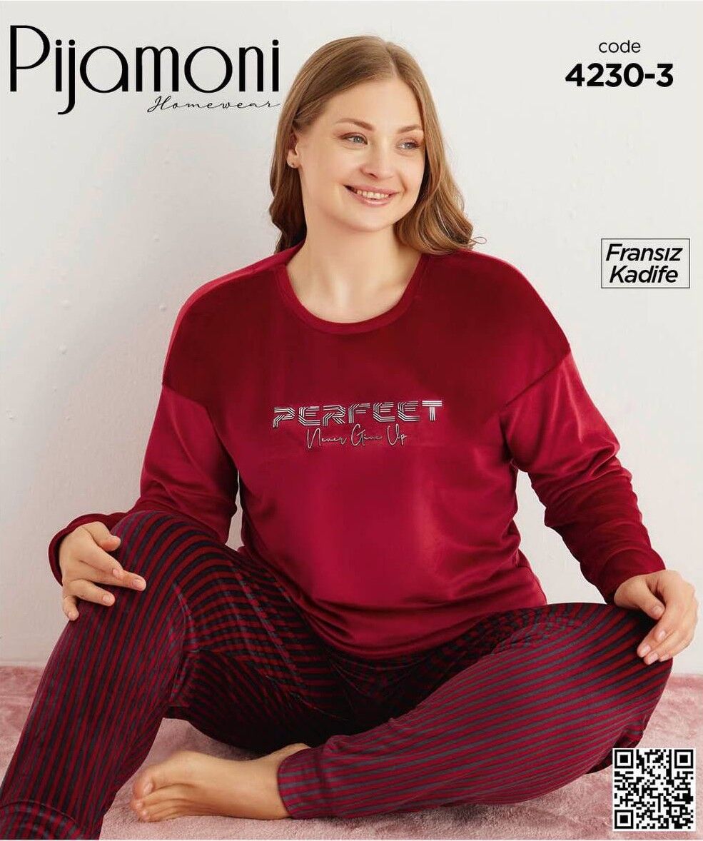 PİJAMONİ 4230-3 YENİ FRANSIZ BTTL KADİFE PİJAMA TK