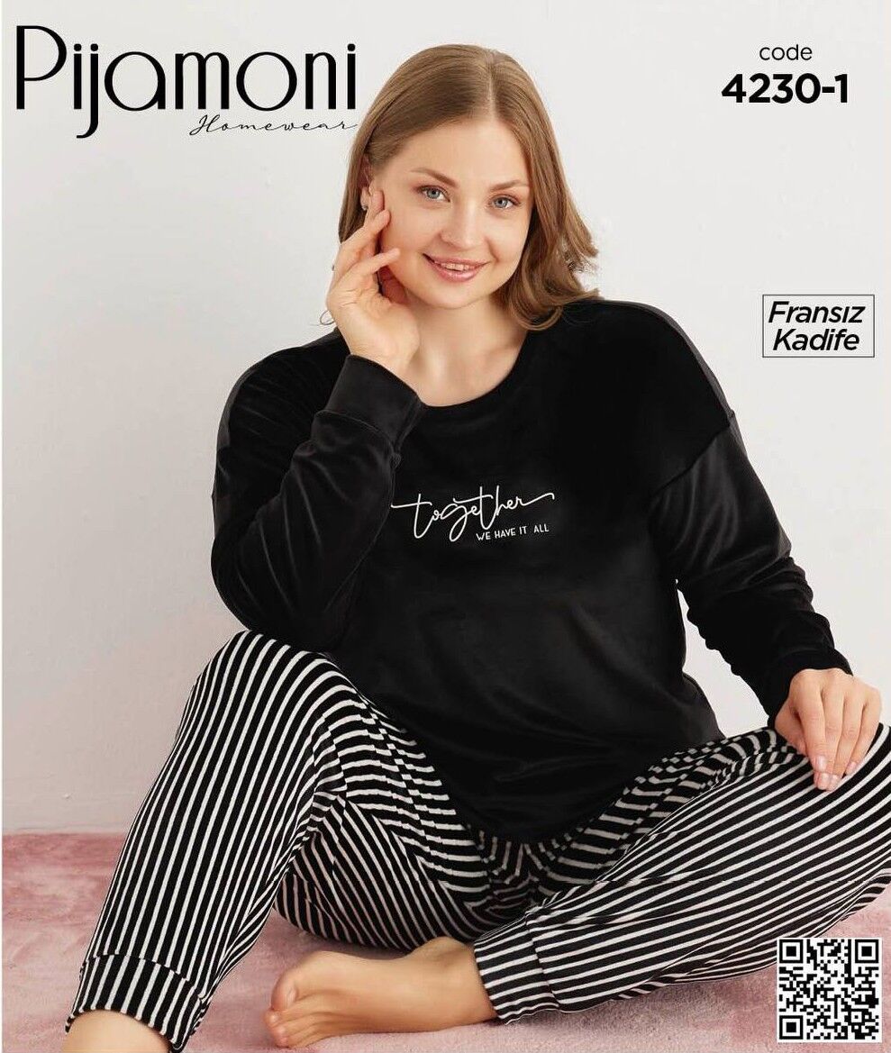 PİJAMONİ 4230-1 YENİ FRANSIZ BTTL KADİFE PİJAMA TK