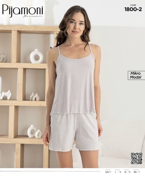 PİJAMONİ 1800-2 BAYAN MODAL İP ASKILI ŞORTLU TAKIM