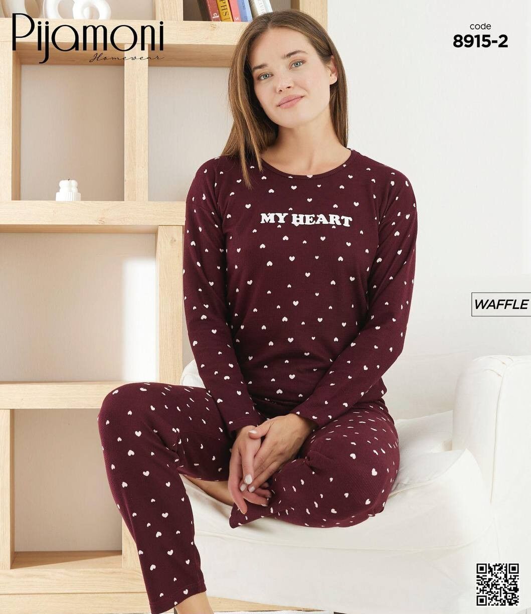 PİJAMONİ 8915-2 BAYAN WAFFLE PİJAMA TAKIM