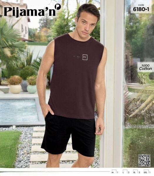 PİJAMAN 6180-1 ERKEK SIFIRKOL ŞORTLU TAKIM