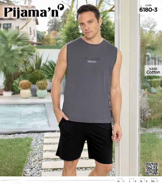 PİJAMAN 6180-3 ERKEK SIFIRKOL ŞORTLU TAKIM