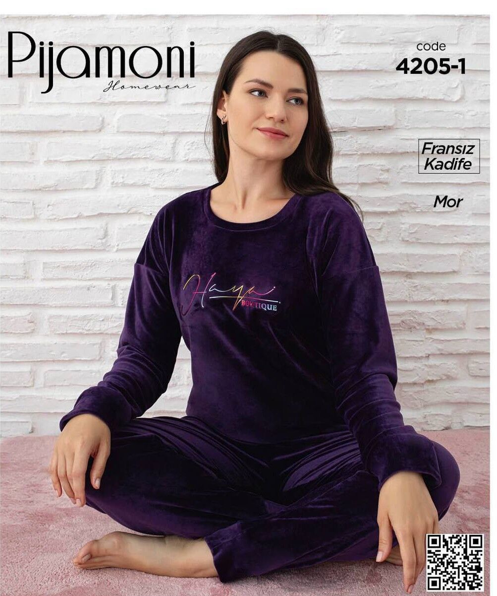 PİJAMONİ 4205-1 FRANSIZ KADİFE PİJAMA TAKIM