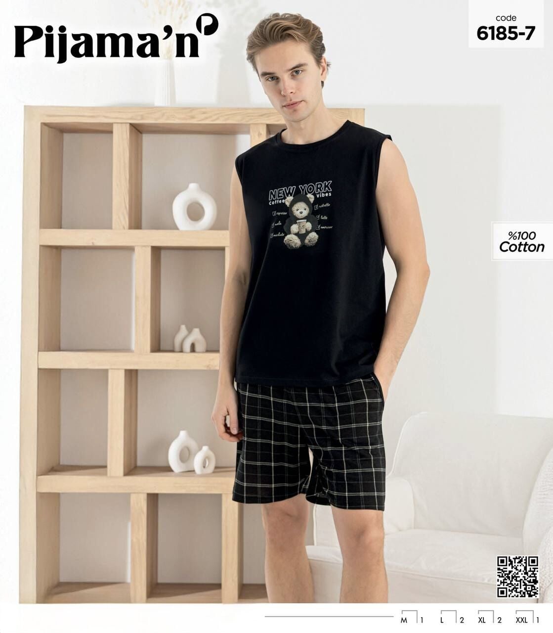 PİJAMAN 6185-7 ERKEK SIFIRKOL ŞORTLU TAKIM