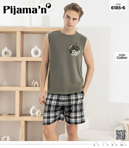 PİJAMAN 6185-6 ERKEK SIFIRKOL ŞORTLU TAKIM