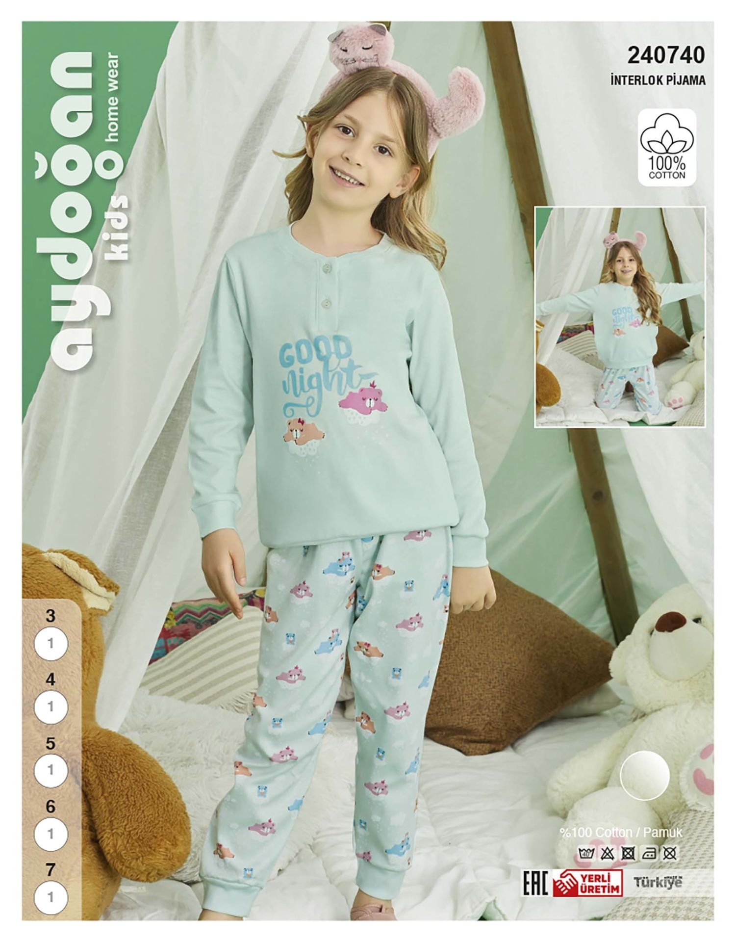 AYDOĞAN 240740 KIZ 3-7 YAŞ İNTERLOK PİJAMA TAKIM