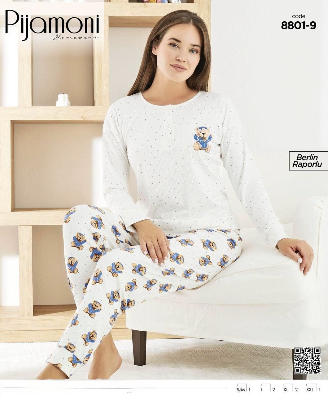 PİJAMONİ 8801-9 BAYAN BERLİN RAPORLU PİJAMA TAKIM