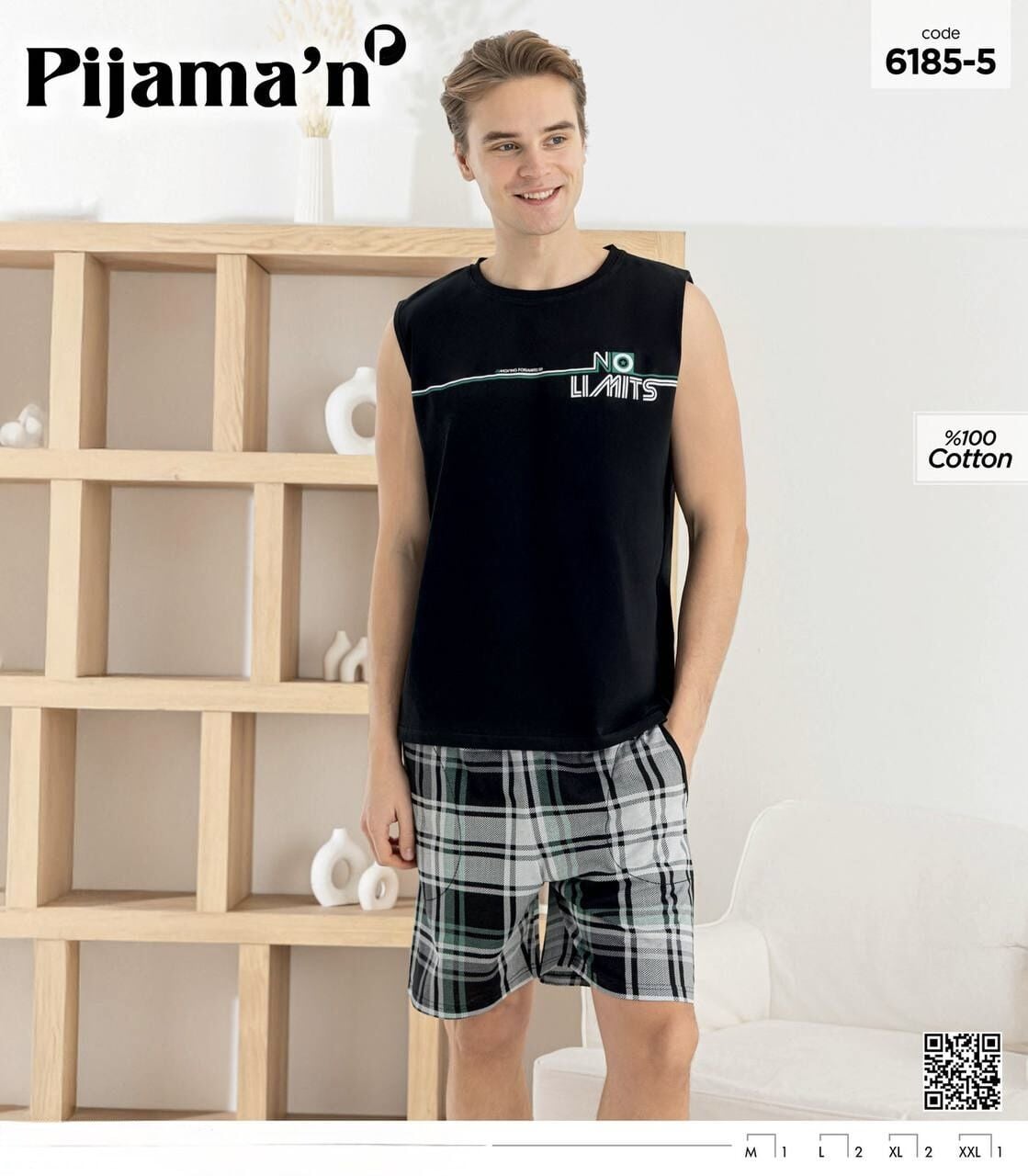 PİJAMAN 6185-5 ERKEK SIFIRKOL ŞORTLU TAKIM