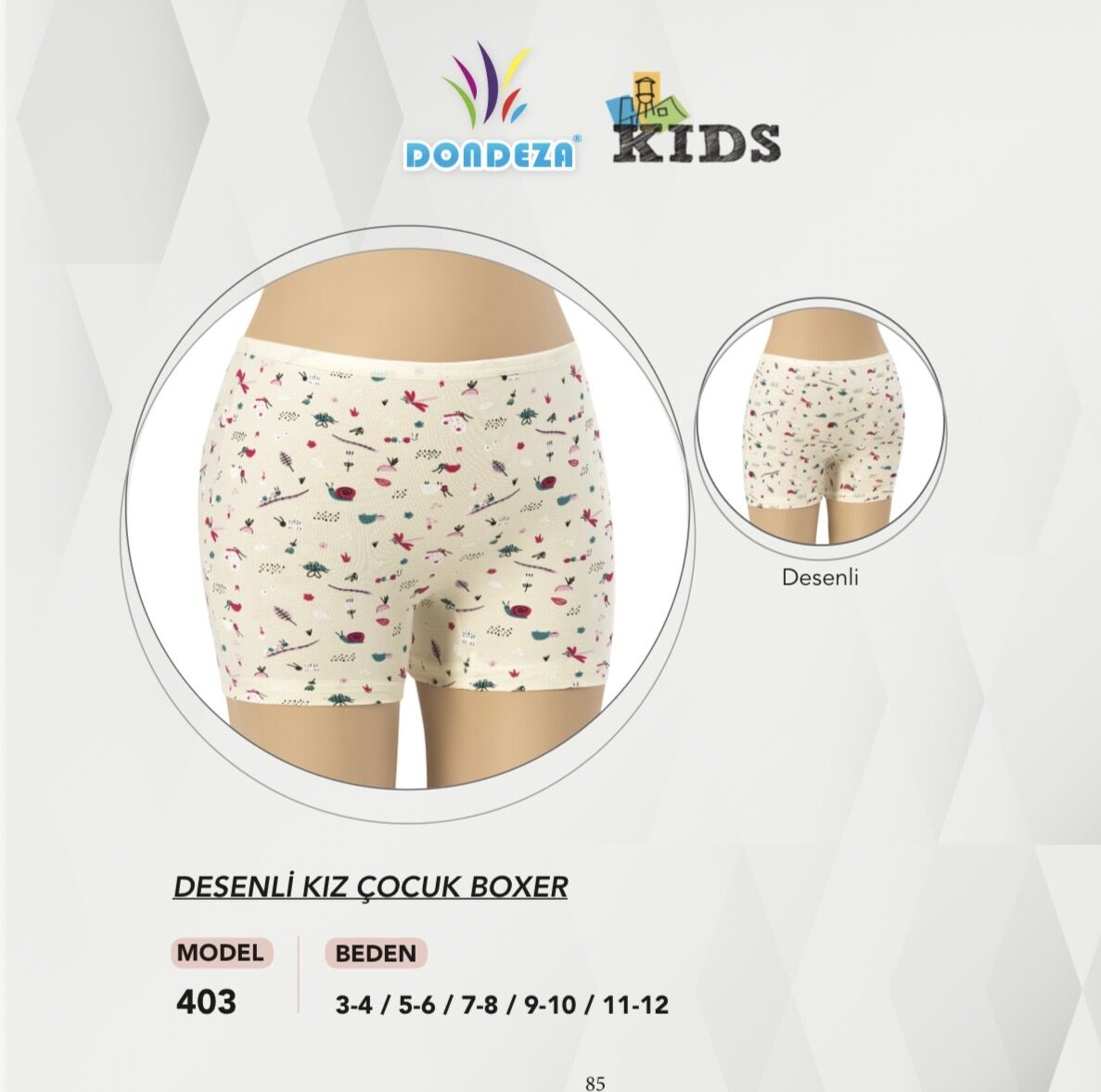 DONDEZA 403 KIZ ÇOCUK DESENLİ BOXER