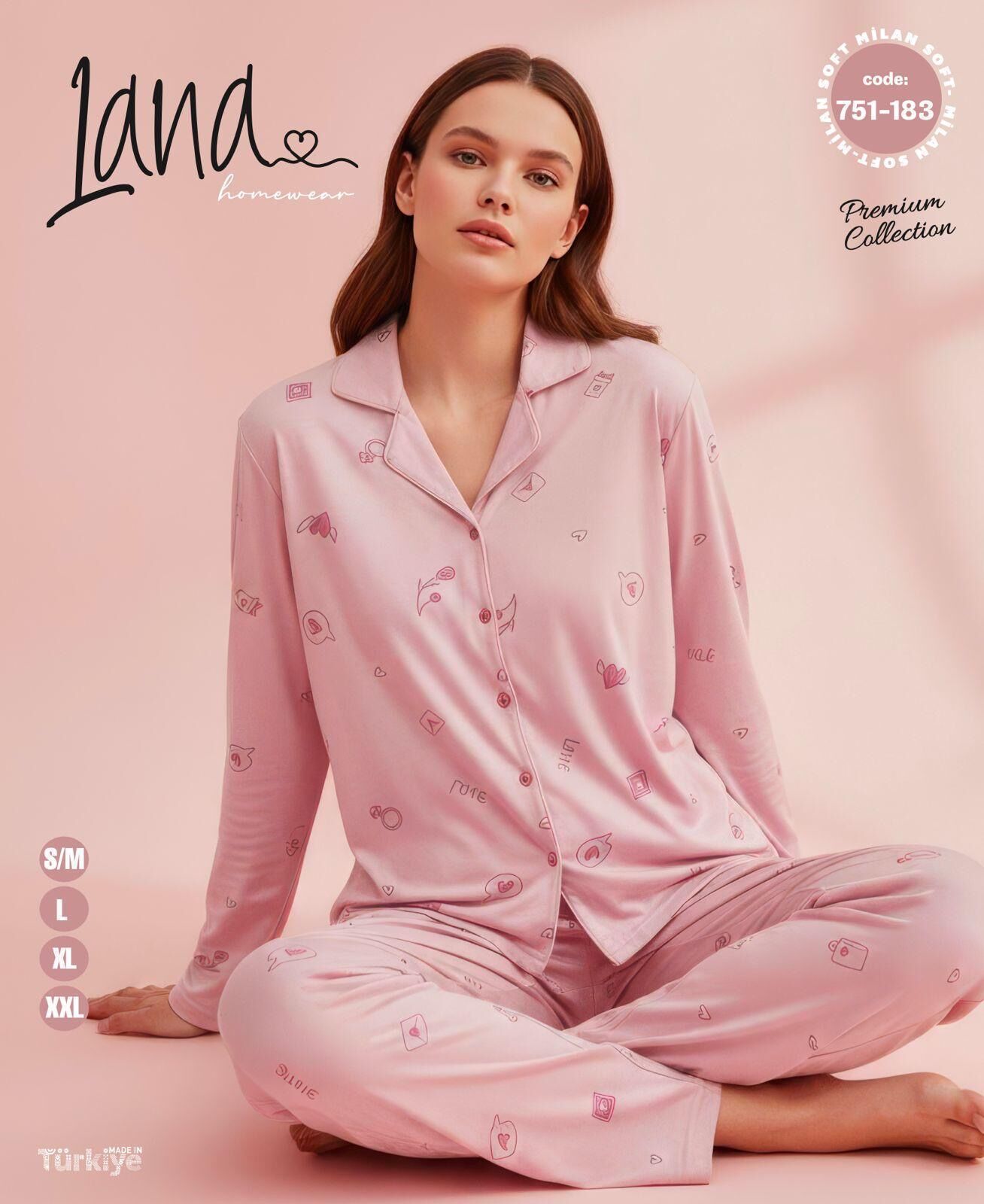 LANA 751-183 BAYAN MİLAN GÖMLEK PİJAMA TAKIM