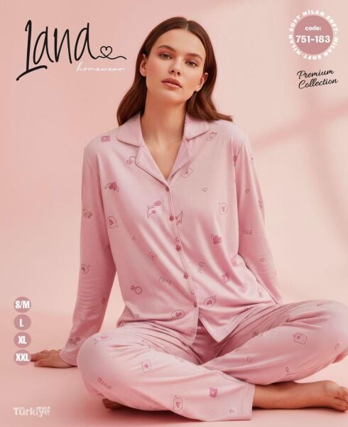 LANA 751-183 BAYAN MİLAN GÖMLEK PİJAMA TAKIM