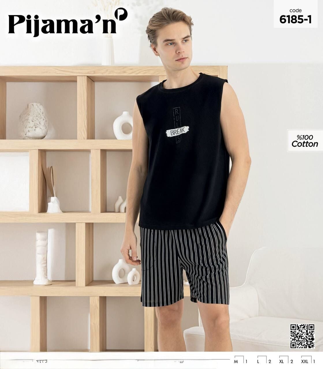 PİJAMAN 6185-1 ERKEK SIFIRKOL ŞORTLU TAKIM