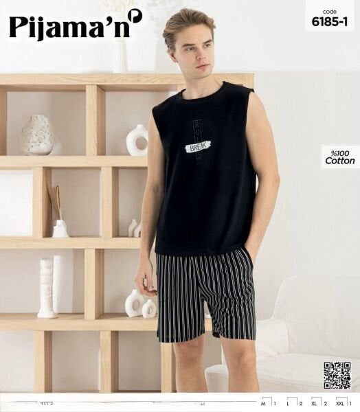 PİJAMAN 6185-1 ERKEK SIFIRKOL ŞORTLU TAKIM