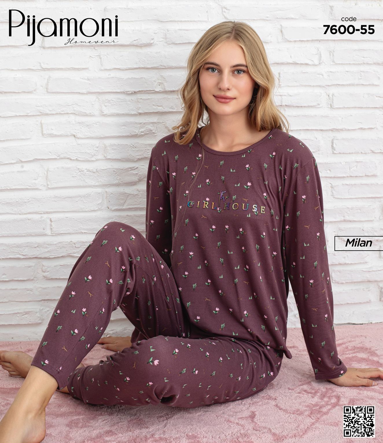 PİJAMONİ 7600-55 BAYAN MİLAN PİJAMA TAKIM