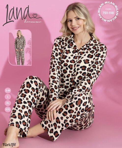 LANA 751-118 BAYAN MİLAN GÖMLEK PİJAMA TAKIM