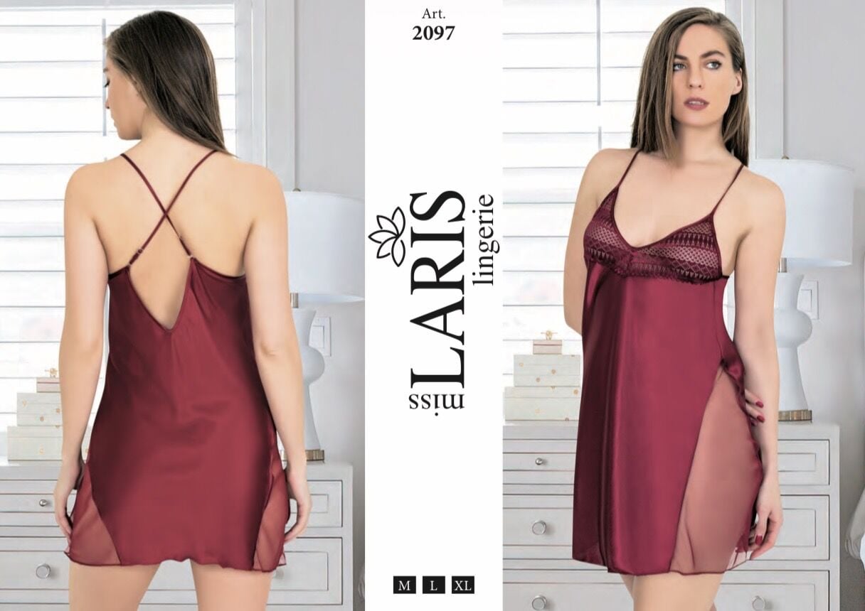 MİSS LARİS 2097 SATEN KISA GECELİK BORDO XL