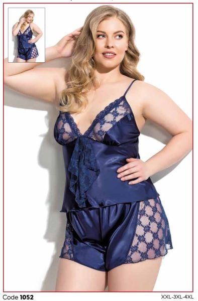 PRİMODA 1052 SATEN BATTAL BABYDOLL ŞORT TAKIM
