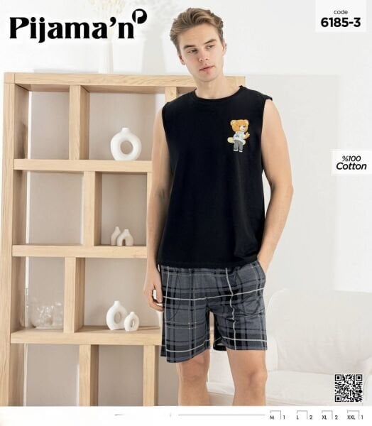 PİJAMAN 6185-3 ERKEK SIFIRKOL ŞORTLU TAKIM