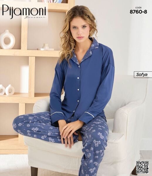 PİJAMONİ 8760-8 BAYAN SOFYA PİJAMA TAKIMI