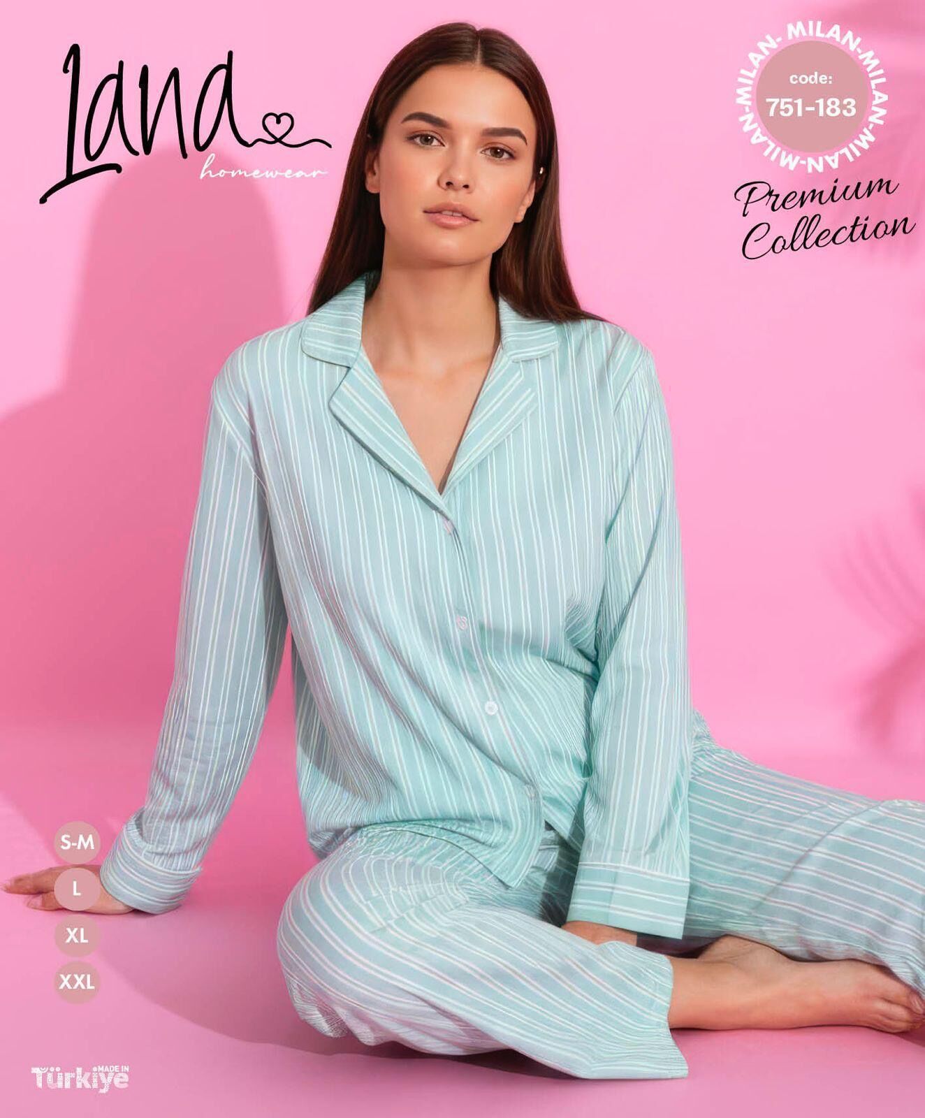 LANA 751-183 BAYAN ÇİZGİ MİLAN GÖMLEK PİJAMA TAKIM