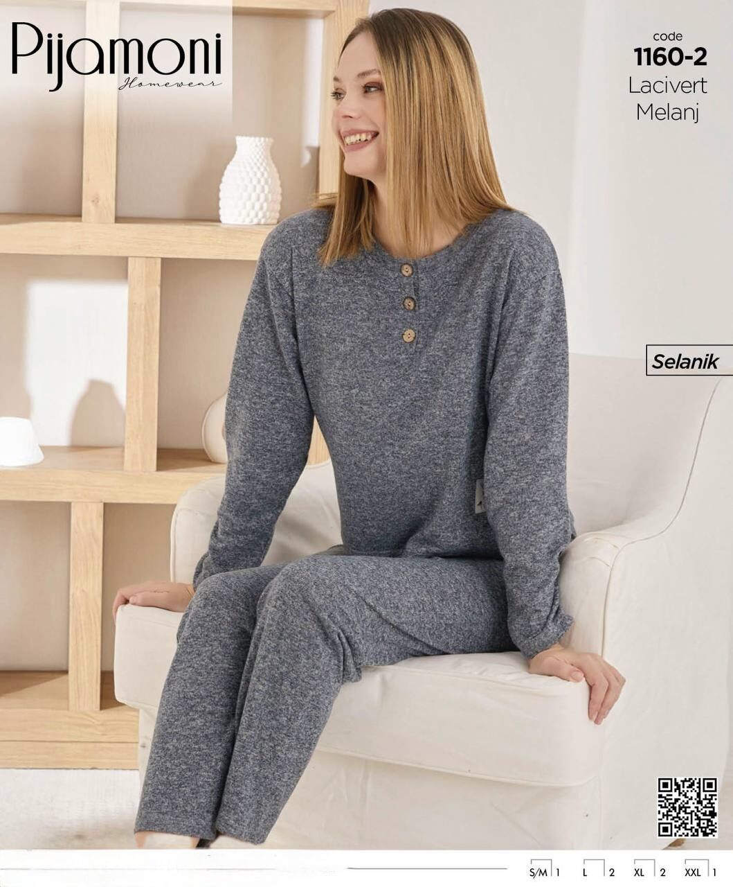 PİJAMONİ 1160-2 BAYAN SELANİK 3 DÜĞME PİJAMA TAKIM