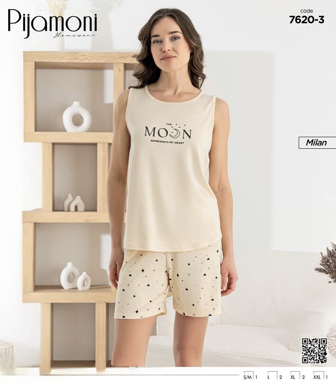 PİJAMONİ 7620-3 BAYAN MİLAN SIFIRKOL ŞORTLU TAKIM