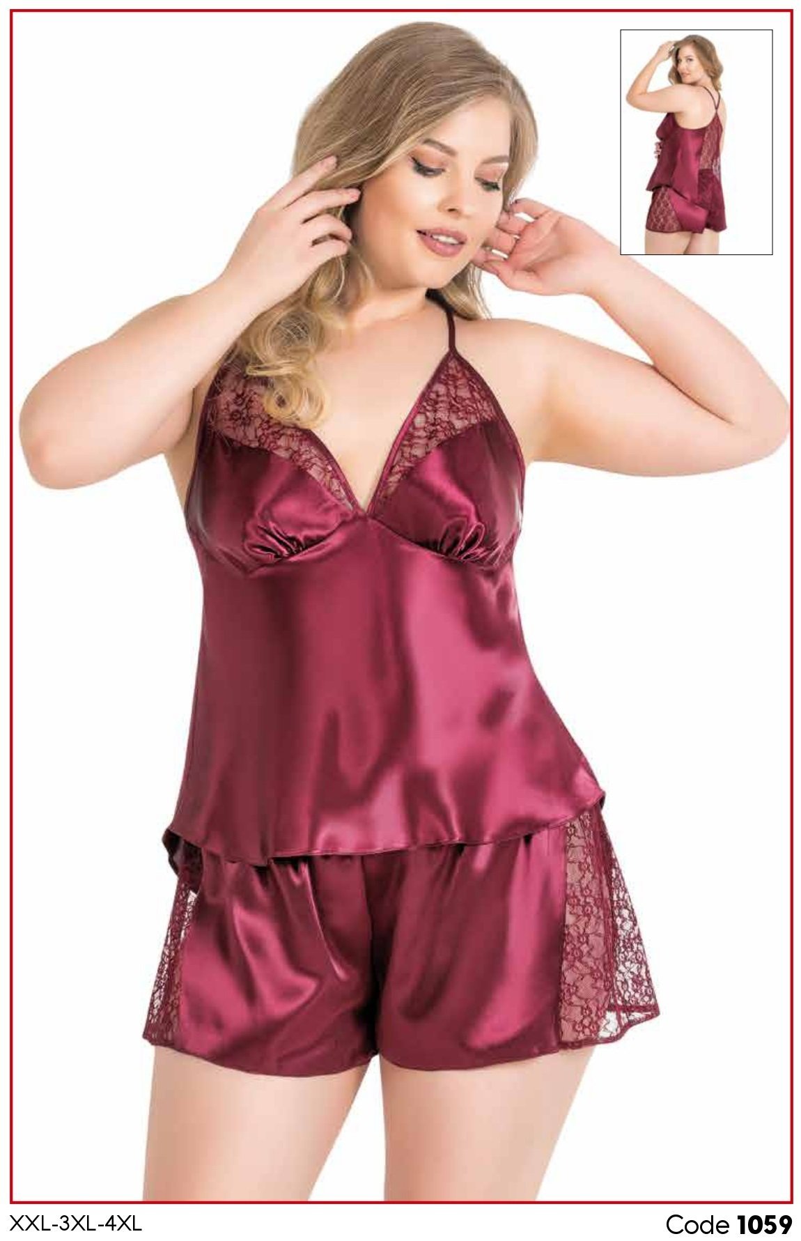 PRİMODA 1059 SATEN BATTAL BABYDOLL ŞORT TAKIM