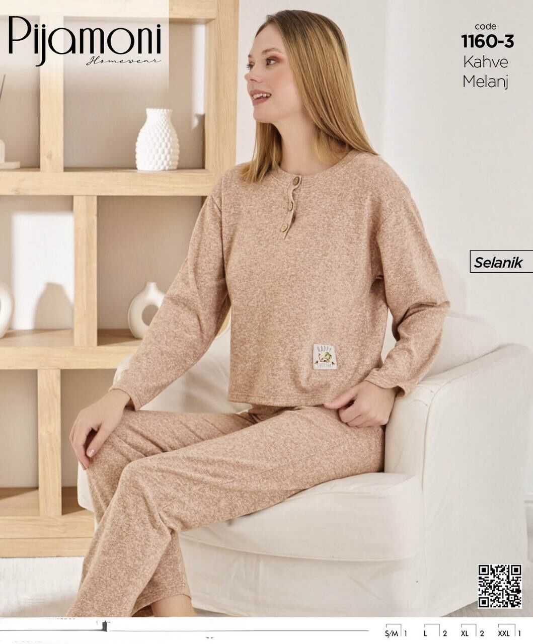 PİJAMONİ 1160-3 BAYAN SELANİK 3 DÜĞME PİJAMA TAKIM