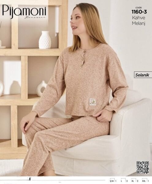 PİJAMONİ 1160-3 BAYAN SELANİK 3 DÜĞME PİJAMA TAKIM