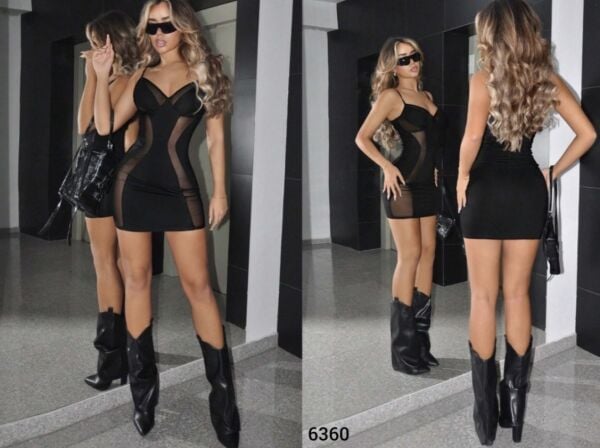 BELENG 6360 FANTAZİ ASKILI TRANSPARAN ELBİSE