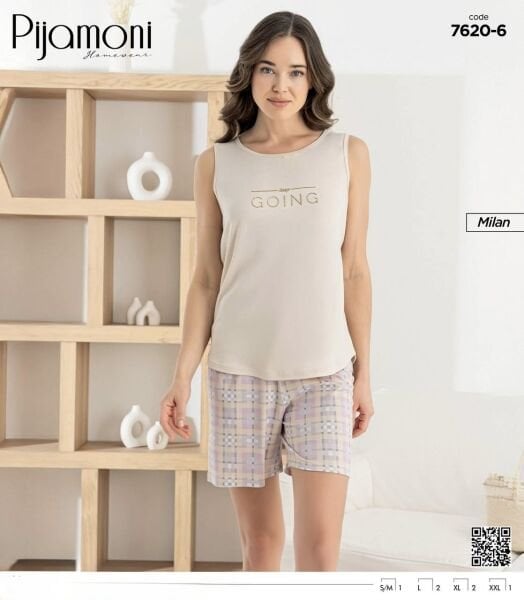 PİJAMONİ 7620-6 BAYAN MİLAN SIFIRKOL ŞORTLU TAKIM