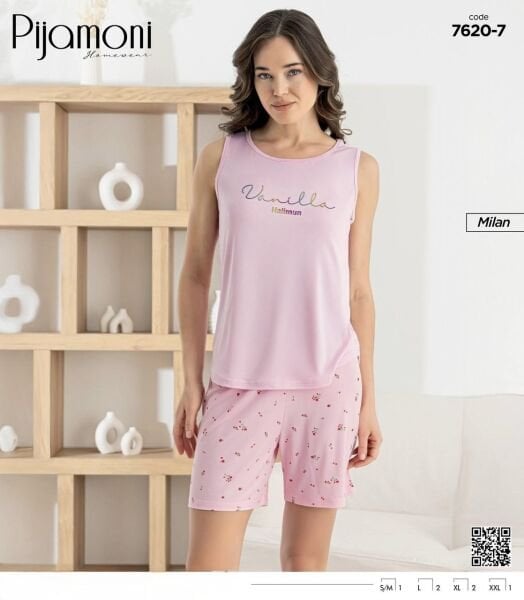 PİJAMONİ 7620-7 BAYAN MİLAN SIFIRKOL ŞORTLU TAKIM