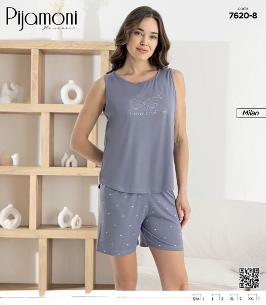 PİJAMONİ 7620-8 BAYAN MİLAN SIFIRKOL ŞORTLU TAKIM