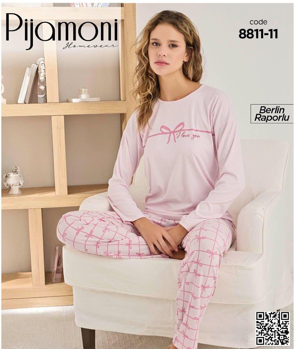 PİJAMONİ 8811-11 BAYAN BERLİN RAPORLU PİJAMA TAKIM