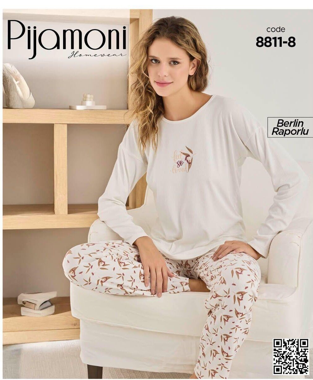 PİJAMONİ 8811-8 BAYAN BERLİN RAPORLU PİJAMA TAKIM