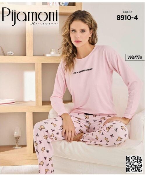 PİJAMONİ 8910-4 BAYAN WAFFLE PİJAMA TAKIM