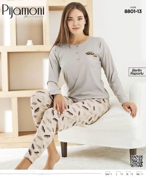 PİJAMONİ 8801-13 BAYAN BERLİN RAPORLU PİJAMA TAKIM