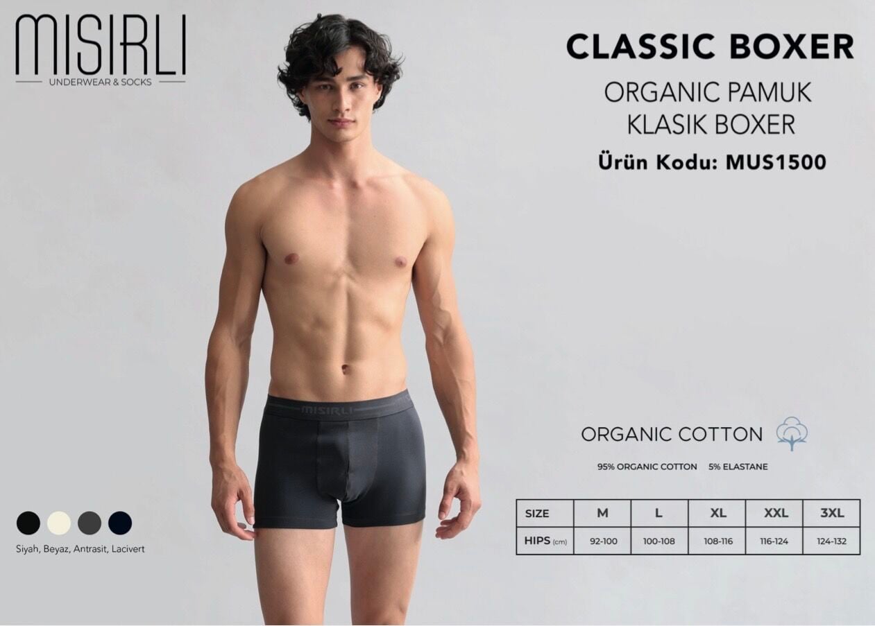 MISIRLI 1500 ERKEK ORGANIC PAMUK KLASİK BOXER