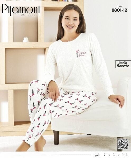 PİJAMONİ 8801-12 BAYAN BERLİN RAPORLU PİJAMA TAKIM