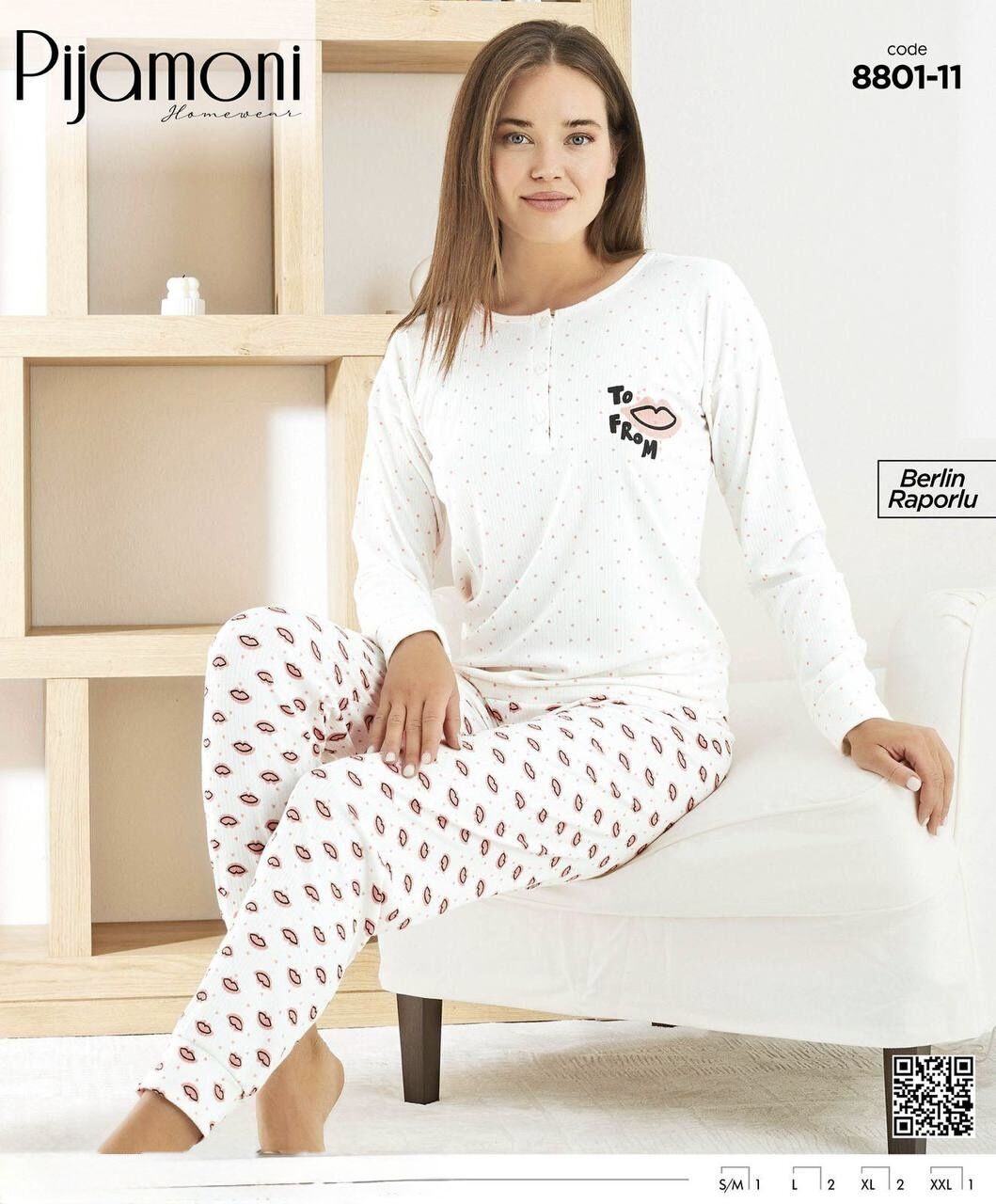 PİJAMONİ 8801-11 BAYAN BERLİN RAPORLU PİJAMA TAKIM