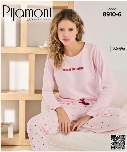 PİJAMONİ 8910-6 BAYAN WAFFLE PİJAMA TAKIM
