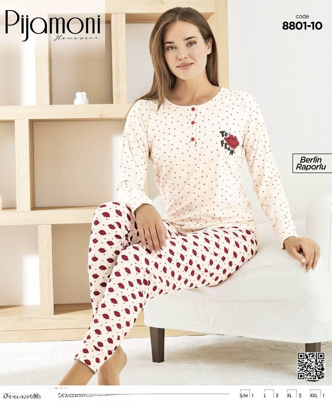 PİJAMONİ 8801-10 BAYAN BERLİN RAPORLU PİJAMA TAKIM