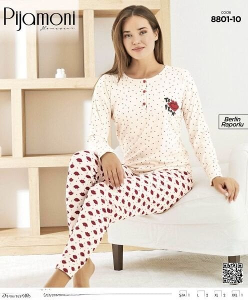 PİJAMONİ 8801-10 BAYAN BERLİN RAPORLU PİJAMA TAKIM