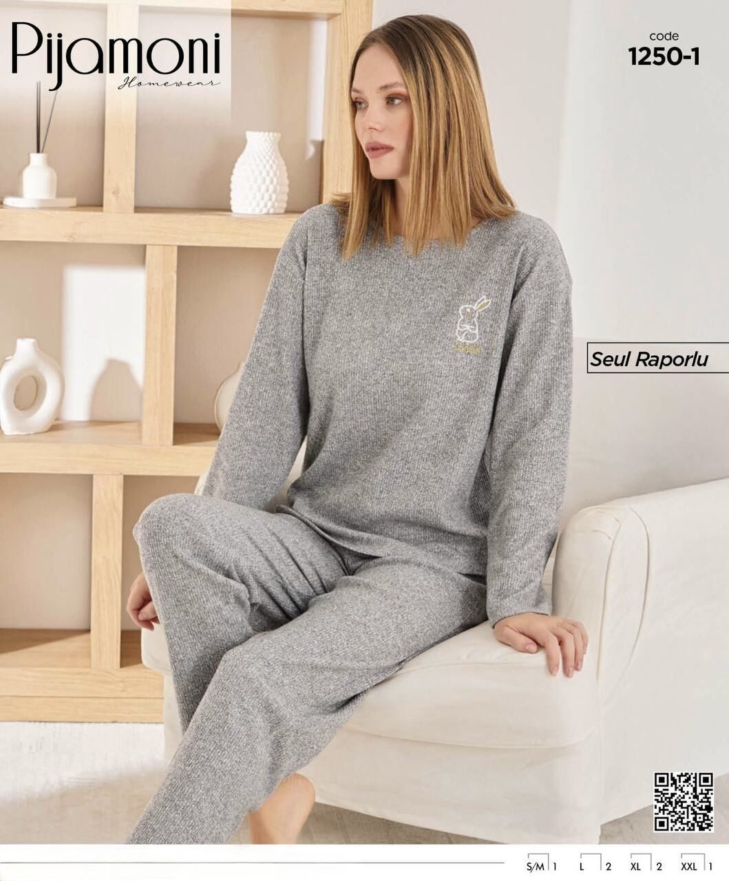 PİJAMONİ 1250-1 BAYAN SEUL RAPORLU PİJAMA TAKIM